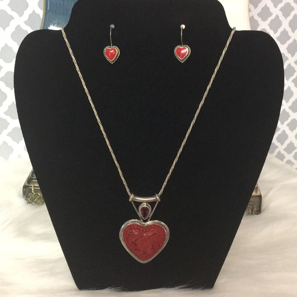 Red Heart Necklace and Earring Set
